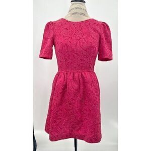 H&M Pink Lace Embroidered Flutter Sleeves Crewneck Flared Mini Dress US 4